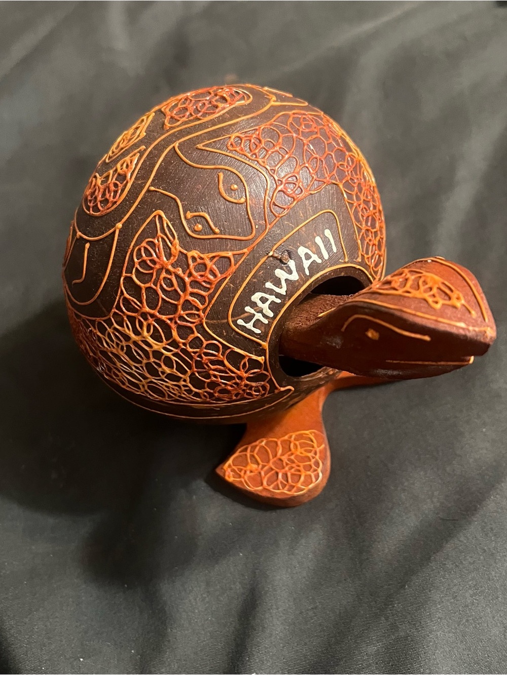 Hawaii Carved Sea Turtle Gourd Accent - Brown and Orange